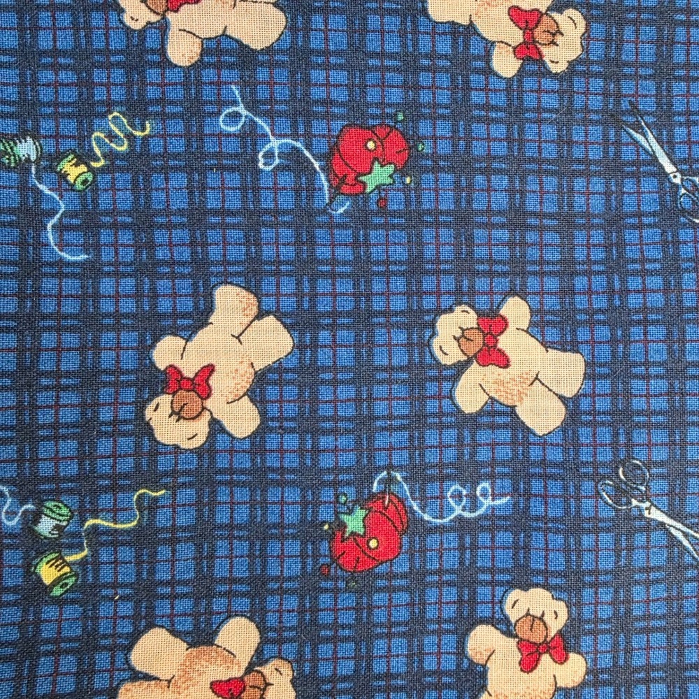 Unbranded Fabric Blue Plaid Teddy Bear Sewing Theme 44 x 1yd